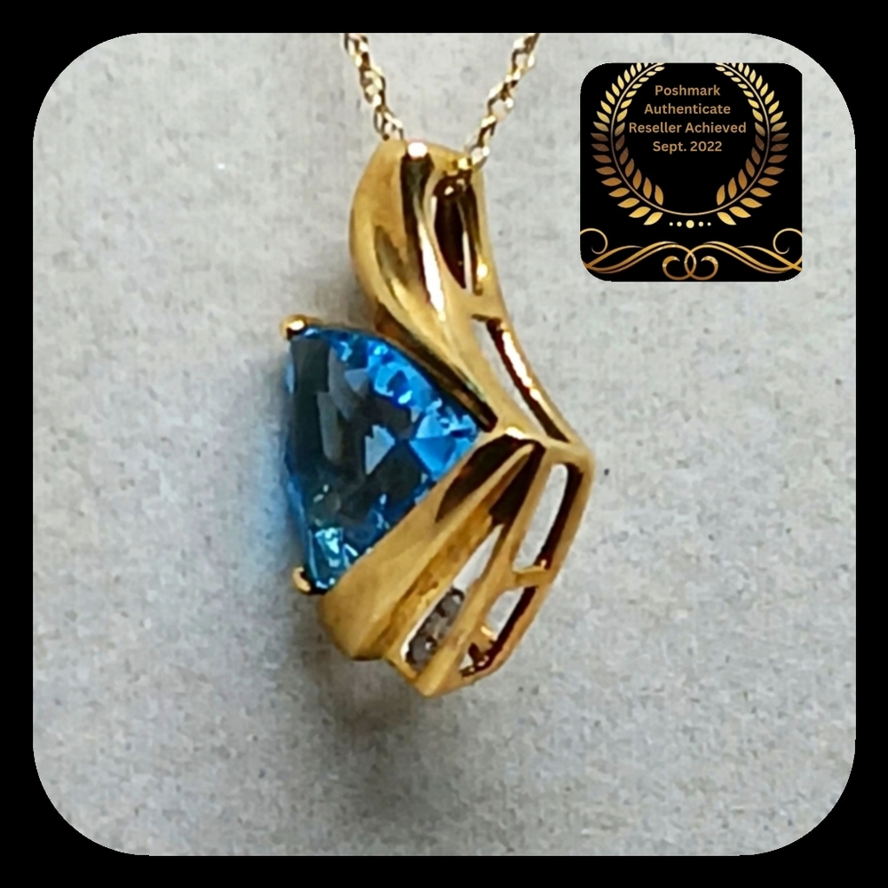 Diamond & Blue Topaz 💙 10KYG pendant & chain. Proceeds to Horse Rescue - Picture 7 of 9
